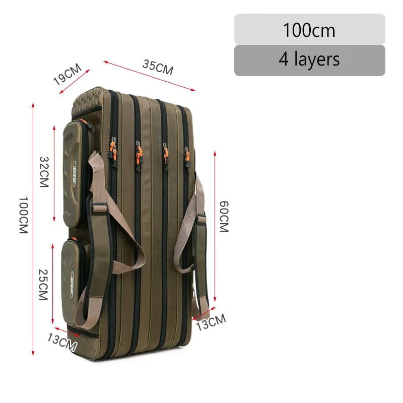 Storazone 4 layer 100cm Multifunctional Hard Spinning Fishing Rod Bag 2/3/4 Layers 80CM-130CM Fishing Tackle Bags 1680D Oxford Reel Gear Storage Case