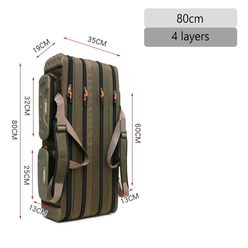 Storazone 4 layer 80cm Multifunctional Hard Spinning Fishing Rod Bag 2/3/4 Layers 80CM-130CM Fishing Tackle Bags 1680D Oxford Reel Gear Storage Case