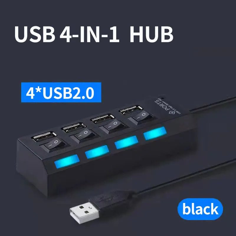 Storazone 4 ports black OLAF USB HUB 2.0 4/7 Port Multiple Expander USB 2.0 Hub with Switch Multi USB Splitter Hub Use Power Adapter Computer Accessorie