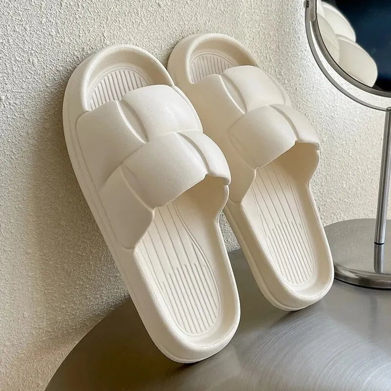 Storazone 40-41 / white 1PC Thick Flat Bottom Bathroom Home Slippers Fashion Soft Sole EVA Indoor Lady Sandals 2023 Summer Non Slip Flip Flops