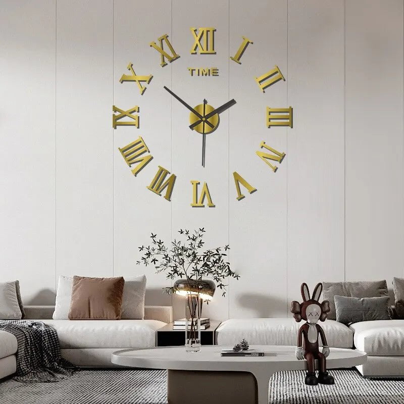 Storazone 40cm / gold 3D Acrylic Digital Wall Clock Roman Numerals Design Mirror Wall Clock Fashion Large Round Wall Clock DIY Self Adhesive Clocks