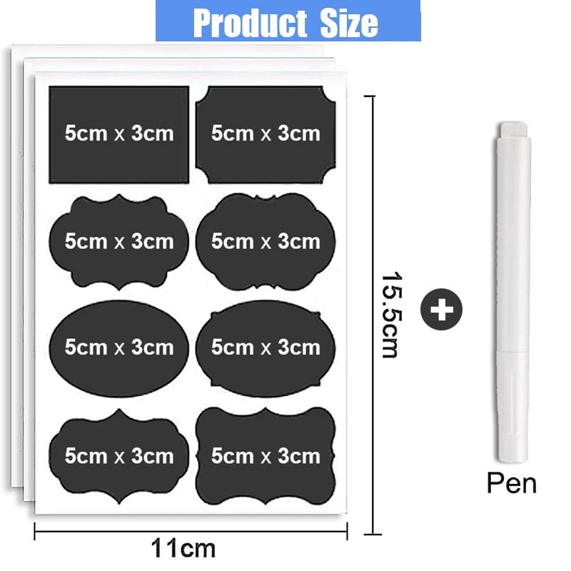 Storazone 48pcs/Set Jars Labels Erasable Chalkboard Labels Waterproof Sticker Craft Kitchen Blackboard Sticker Bottles Tag and Marker Pen
