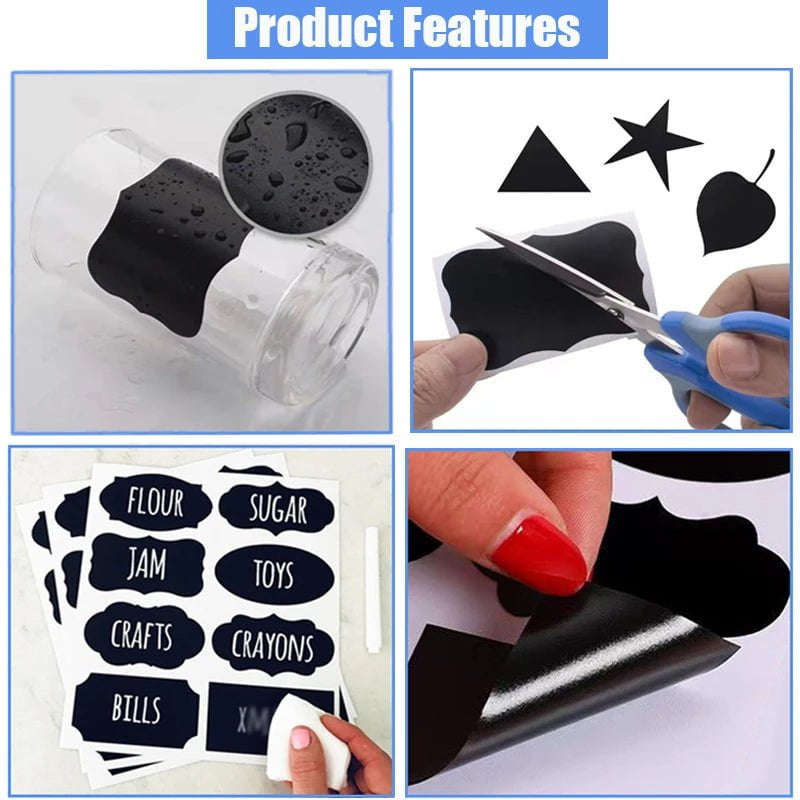 Storazone 48pcs/Set Jars Labels Erasable Chalkboard Labels Waterproof Sticker Craft Kitchen Blackboard Sticker Bottles Tag and Marker Pen