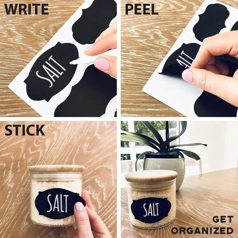 Storazone 48pcs/Set Jars Labels Erasable Chalkboard Labels Waterproof Sticker Craft Kitchen Blackboard Sticker Bottles Tag and Marker Pen