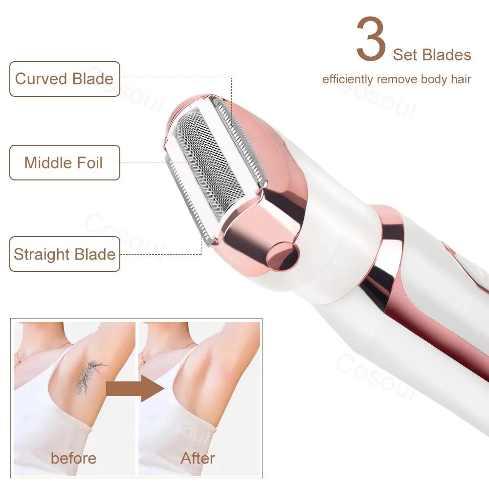 Storazone 4in1 4 in 1 Electric Razor for Women Shaver Lady Shaver Body Hair Trimmer for Armpit Bikini Arm Leg Face Mustache Portable Painless