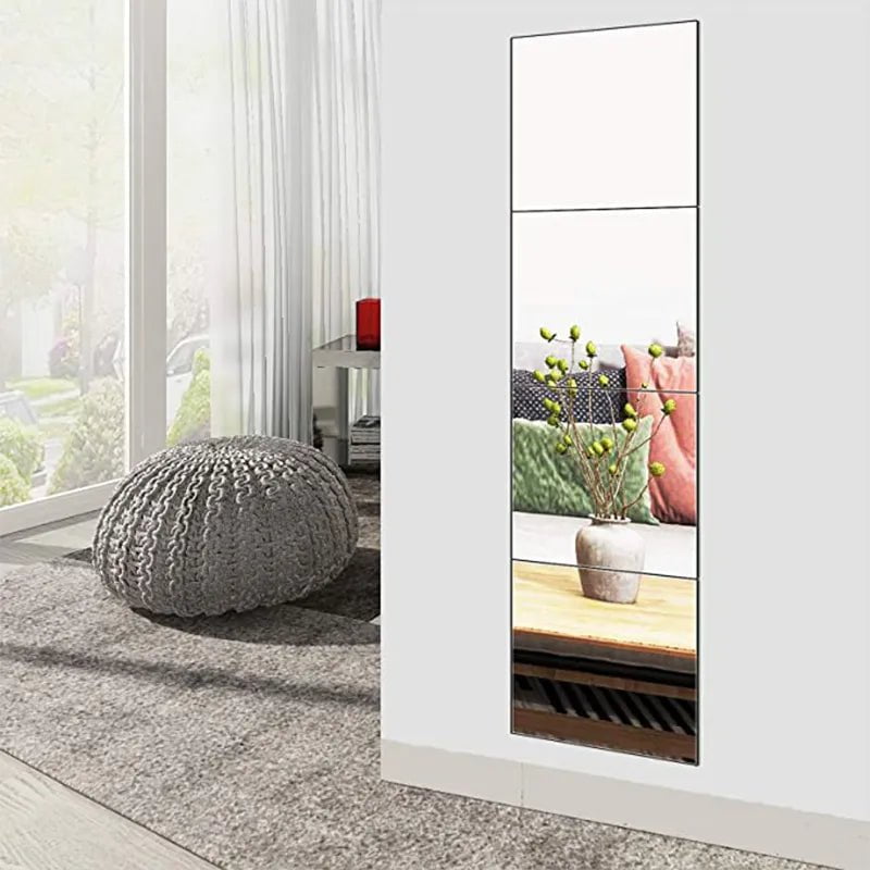 Storazone 4PCs 3D Self-adhesive Mirror Stickers Flexible Thicken DIY Art Mirrors Acrylic Wall Decorations for Door Wardrobe Bathroom Home
