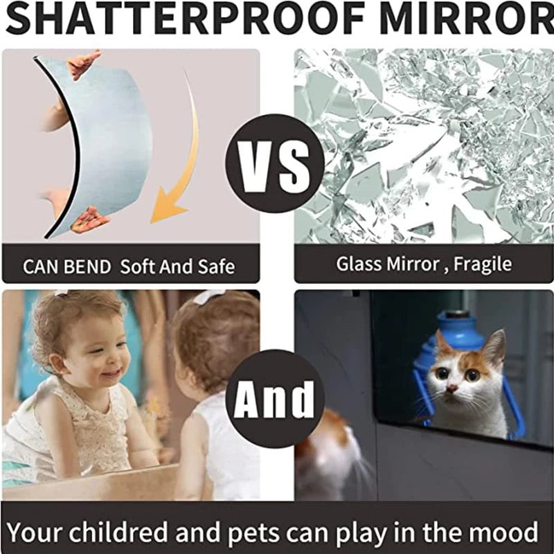 Storazone 4PCs 3D Self-adhesive Mirror Stickers Flexible Thicken DIY Art Mirrors Acrylic Wall Decorations for Door Wardrobe Bathroom Home