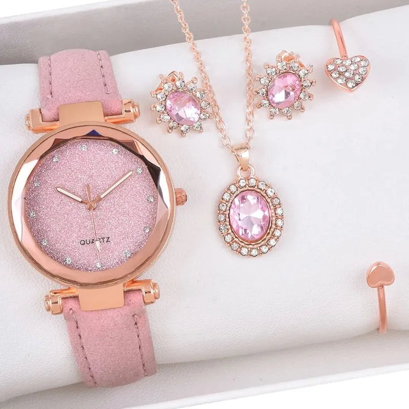 Storazone 4PCS Set Luxury Women Watches Rhinestone Fashion Elegant Wristwatch Quartz Watch Ladies Clock For Girl Gift