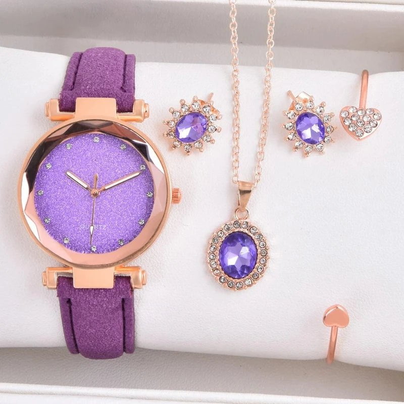 Storazone 4PCS Set Luxury Women Watches Rhinestone Fashion Elegant Wristwatch Quartz Watch Ladies Clock For Girl Gift