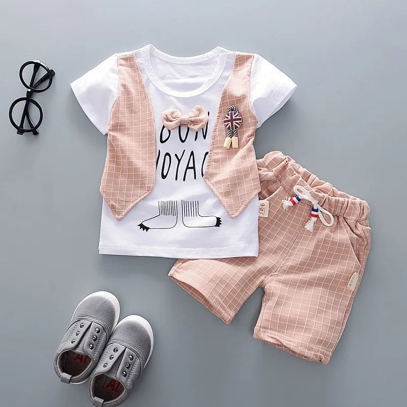 Storazone 4T / AX dajiao S pink New Summer Newborn Baby Boys Clothes Children Gentleman Tie T-shirt Shorts 2Pcs/Set Toddler Cotton Girls Clothing Kids Tracksuit