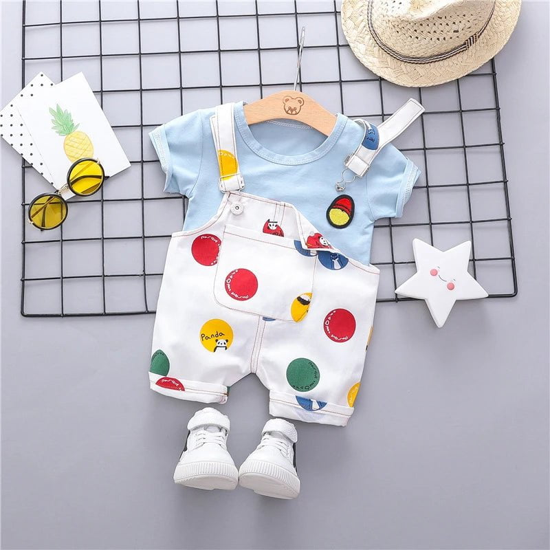 Storazone 4T / BO xiaolian S Blue Summer Toddler Infant Clothing Sets Baby Girls Boys Clothes T Shirt Strap Shorts 2pcs/Sets Kids Children Casual Fashion Costume