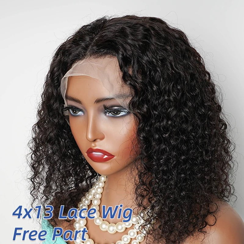 Storazone 4x13 Lace Wig / 10inches / 180 Density Jerry Curly Lace Front Wig Human Hair Wigs Natural Color Free Middle Part Transparent Lace Closure Wigs for Women BOBBI