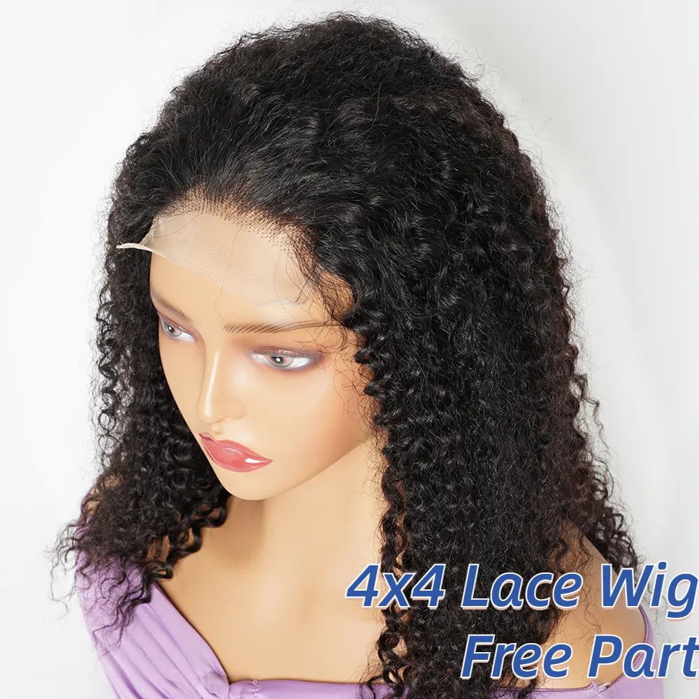 Storazone 4x4 Lace Wig / 10inches / 180 Density Jerry Curly Lace Front Wig Human Hair Wigs Natural Color Free Middle Part Transparent Lace Closure Wigs for Women BOBBI