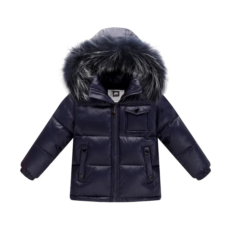 Storazone 5 / 1-2Y Unisex winter coat down jacket for boys clothes 2-14 y children's clothing thicken outerwear & coats with nature fur parka kids