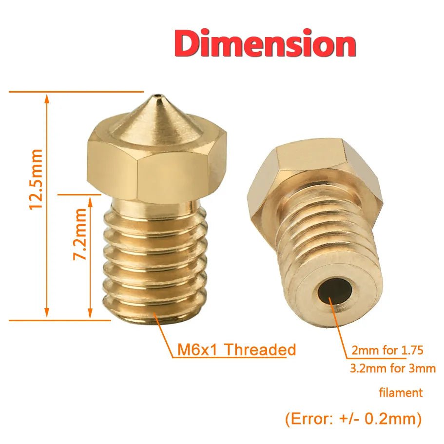 Storazone 5/10pcs V6 M6 Threaded Nozzle All Metal 0.2/0.3/0.4/0.5/0.6mm for 1.75 Filament E-3-D V5 Anycubic i3 Mega Kobra Hotend Extruder