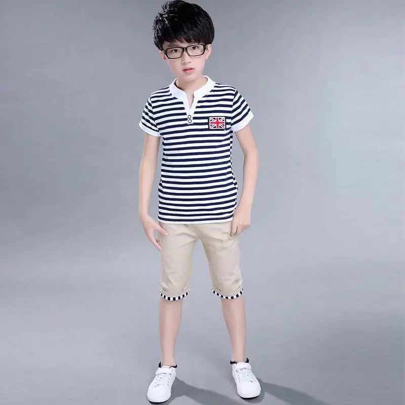 Storazone 5 / 2T Baby Big Boys Kids Polo Shirt Tops 2021 Fashion Dots Boy Summer Clothing Set T Shirt+Pants Children Boys Clothes Sets 3-15 years