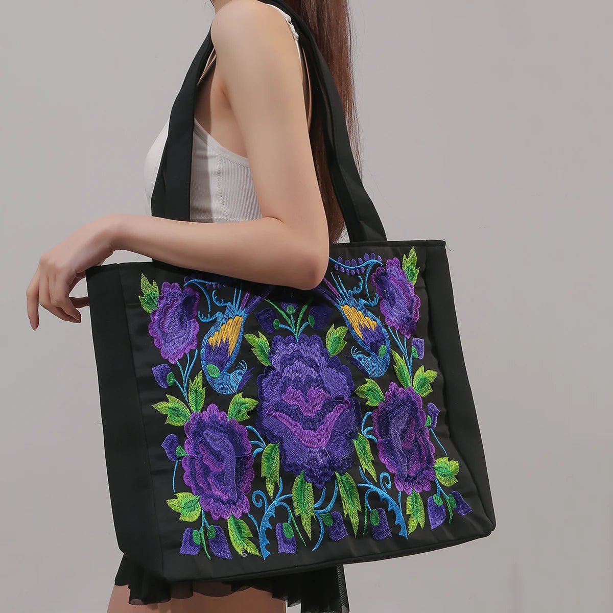 Storazone 5 / (30cm<Max Length<50cm) Ethnic Phoenix Embroidered Women's Shoulder Bag Receptor Embroidered Canvas Casual Bag