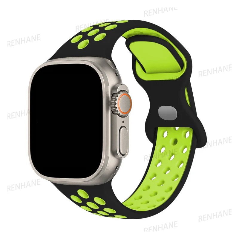 Storazone 5 Black Yellow / 38mm 40mm 41mm Silicone Strap For Apple Watch band 8 7 45mm 41mm 49 44mm 42mm 40mm 38mm Breathable Wristband For iWatch series 6 5 4 3 SE Ultra