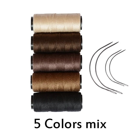 Storazone 5 Colors mix 3 Rolls/5 Rolls Hair Weaving Threads With 4 pcs C Curved Needles Wig Making Tools Sewing Thread