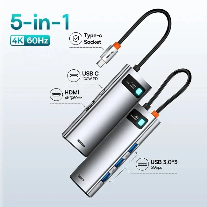 Storazone 5 in 1 60Hz USB 3.0 / Russian Federation Baseus 10Gbps USB C Hub Type C to HDMI-compatible USB Adapter Ethernet Port Docking Station for MacBook  Air M1 M2 USB Splitter