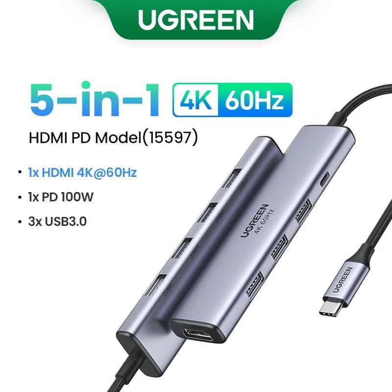 Storazone 5-in-1 HDMI PD Hub / Russian Federation UGREEN USB C HUB 4K60Hz Type C to HDMI2.0 RJ45 PD 100W Adapter For Macbook iPad Pro Air M2 M1 Sumsang PC Accessories USB 3.0 HUB