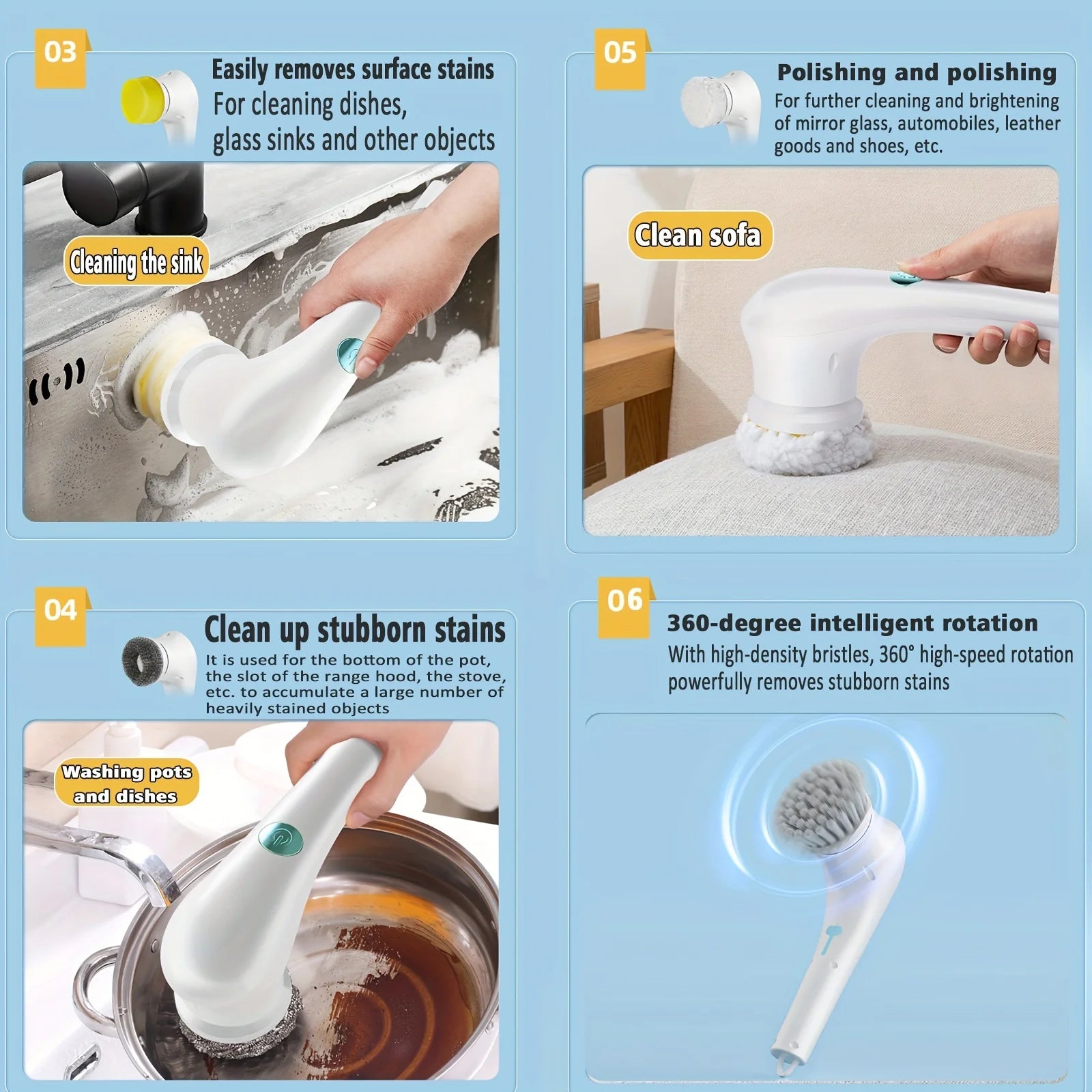 Storazone 5-in-1Multifunctional Electric Cleaning Brush usb charging Bathroom Wash Brush Kitchen Cleaning Tool Dishwashing Brush Bathtub