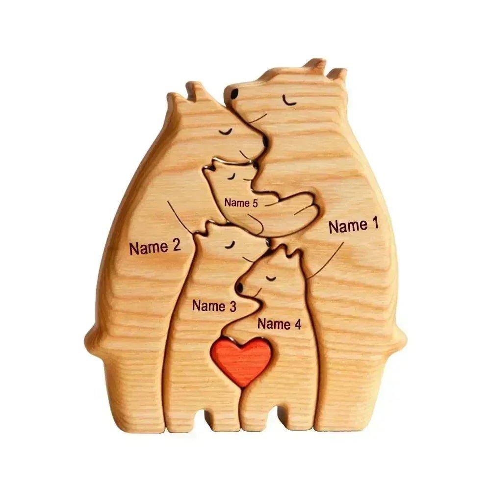 Storazone 5 members Free Engraving Personalized Custom Bear Family Wooden Puzzle Christmas Birthday Gift Family Name Sculpture 2-7 Names Desk Decor