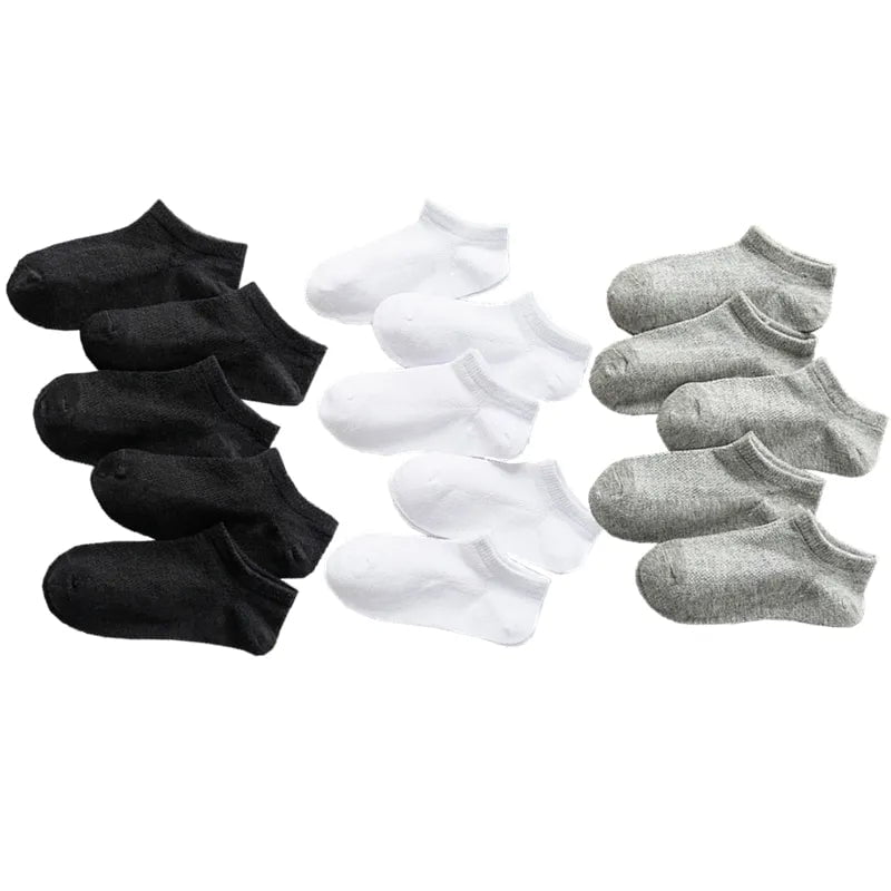 Storazone 5 Pairs Baby Socks Boys Girls Black White Gray Socks Cotton Soft Newborn Babies Loose Comfortable Sock Kids School Sport Clothes