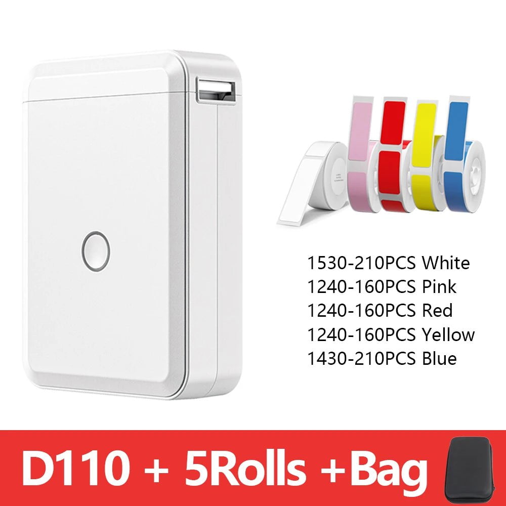 Storazone 5 Rolls Color Bag Niimbot D110 Mini Portable Printer For Mobile Thermal Adhesive Label Printer For Stickers Pocket Labeling Maker Machine Wireless