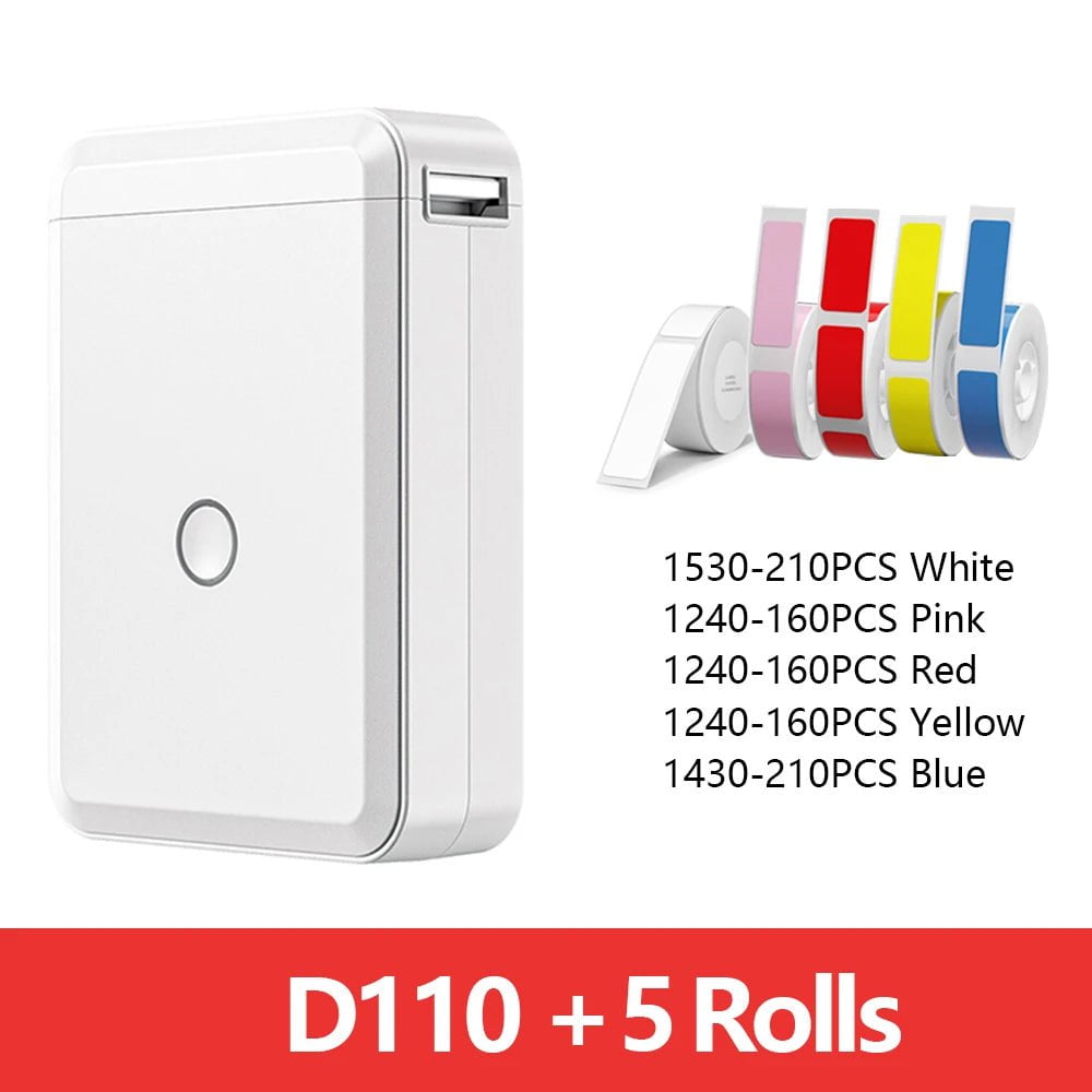 Storazone 5 Rolls Color Niimbot D110 Mini Portable Printer For Mobile Thermal Adhesive Label Printer For Stickers Pocket Labeling Maker Machine Wireless
