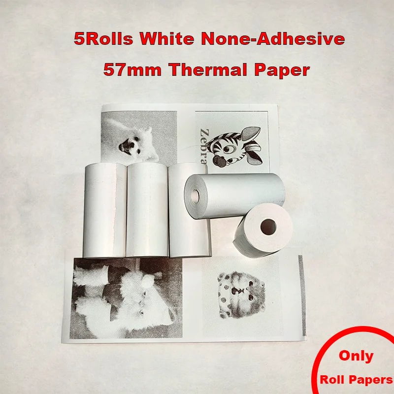 Storazone 5 Rolls White Paper Fun Print Portable Thermal Self-adhesive Stickers Photo Printer HD Mini Bluetooth 57*25mm Supplies 2d Label Maker For Phone