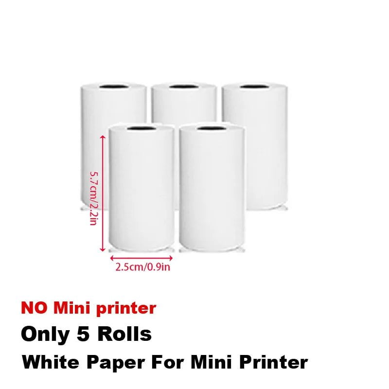 Storazone 5 X White Paper Mini Pocket Printer, Wireless BT Connection Thermal Printer For Photos Receipts Notes Memo Label Portable Inkless Gift Printer