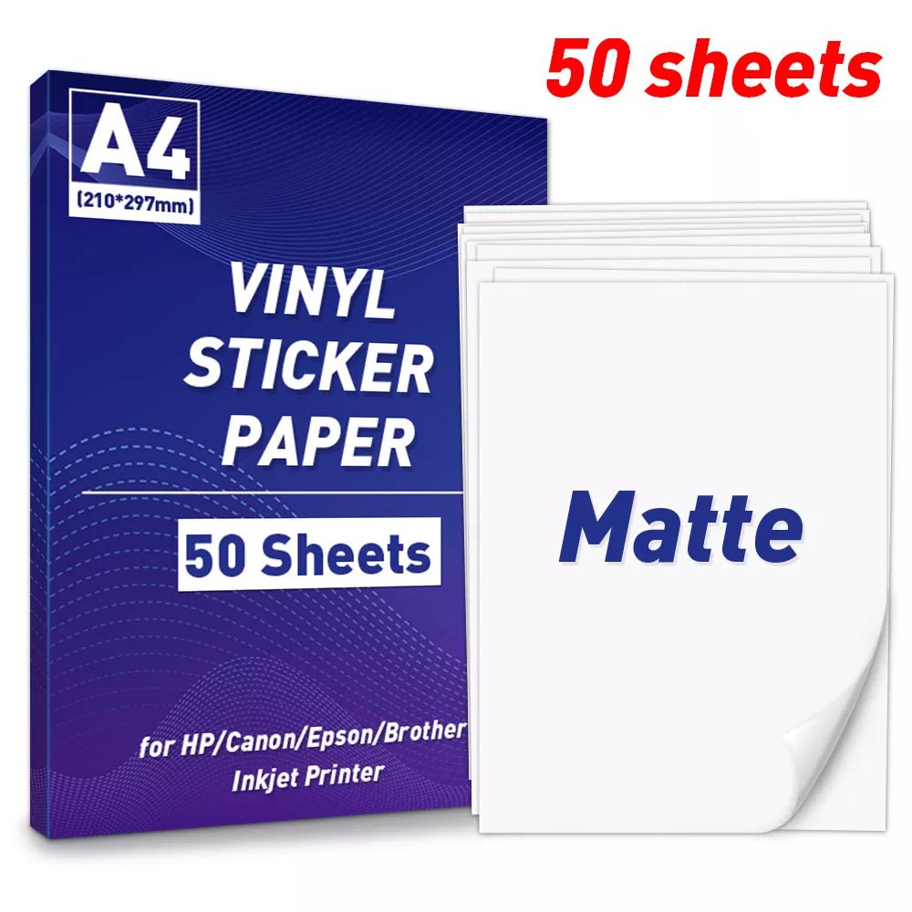 Storazone 50 Sheets-Matte A4 Paper Sheets Adhesive Printable Label Sticker Paper Glossy for Inkjet Printer White Vinyl Label Copy Paper Gift Sticker