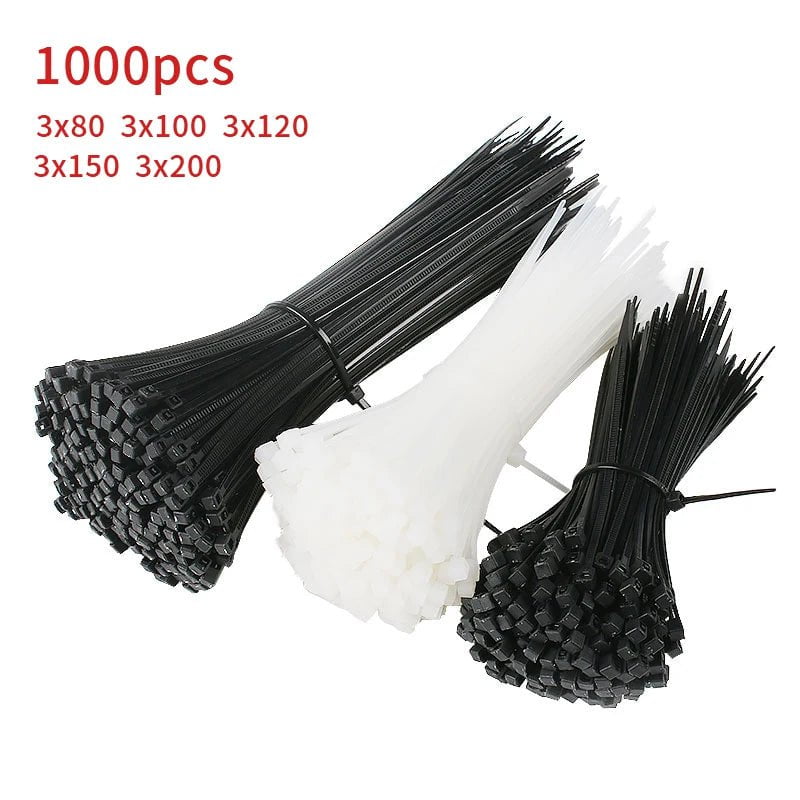 Storazone 500Pcs/pack 3*200mm  width 1.8mm Black  color Self-locking Plastic Nylon Cable Ties,Wire Zip Tie