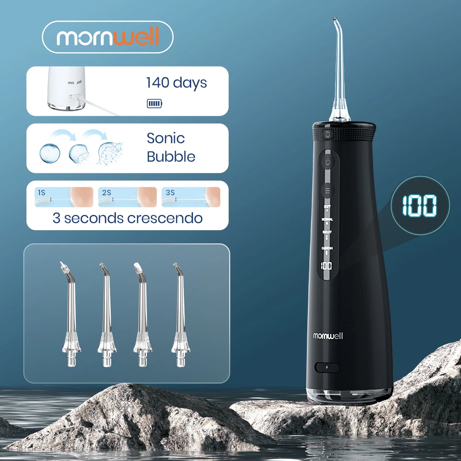 Storazone 5032 Black / Russian Federation Mornwell 5032 Oral Irrigator Dental Teeth Whitening Home Appliance Sonic Water Flosser 270ML Tank Teeth Cleaner Dental Water Jet