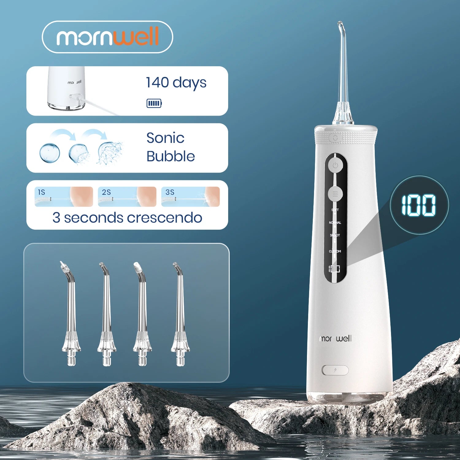 Storazone 5032 White / Russian Federation Mornwell 5032 Oral Irrigator Dental Teeth Whitening Home Appliance Sonic Water Flosser 270ML Tank Teeth Cleaner Dental Water Jet