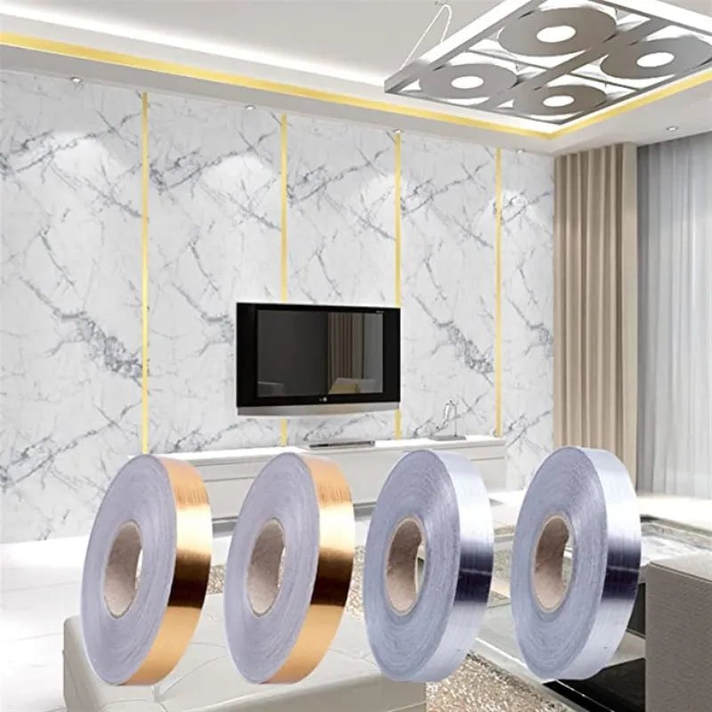 Storazone 50m/Roll Brushed Gold Silver Floor Edging Waterproof Seam Wall Stickers Wall Gap Ceiling Home Decoration Self-adhesive Tile Tape