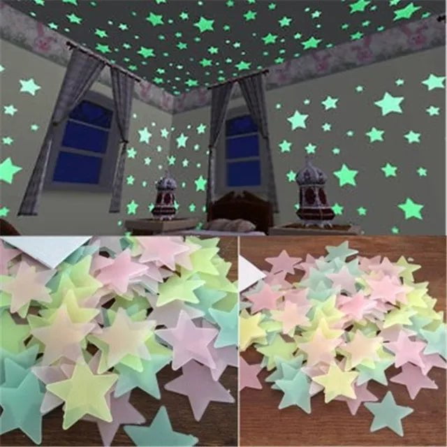 Storazone 50pcs 3D Stars Glow In The Dark Wall Stickers Luminous Fluorescent Wall Stickers For Kids Baby Room Bedroom Ceiling Home Decor