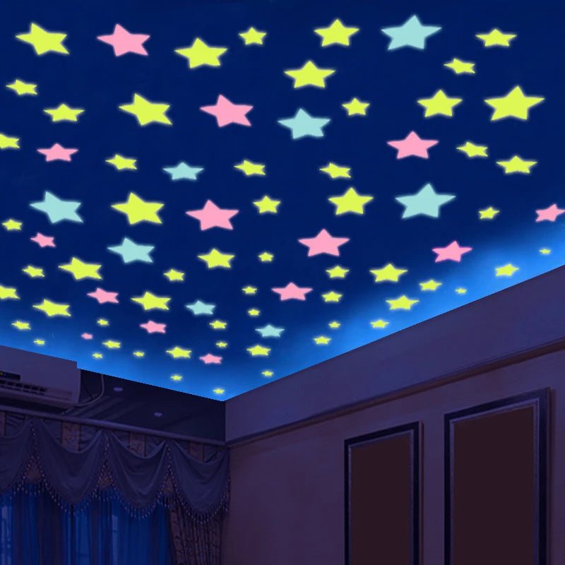 Storazone 50pcs 3D Stars Glow In The Dark Wall Stickers Luminous Fluorescent Wall Stickers For Kids Baby Room Bedroom Ceiling Home Decor