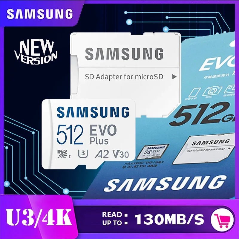 Storazone 512GB U3  R130MBs SAMSUNG Original Micro SD 64GB Memori Memory Card C10 TF MicroSD TF Cards SDXC 128GB 256GB 512GB U3 4K For Phone Drone Camera