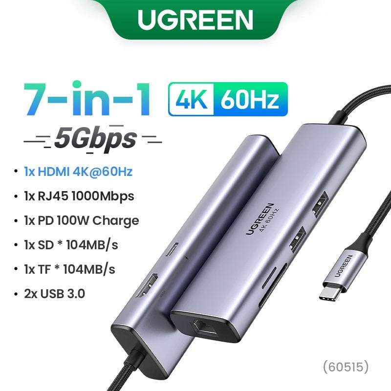 Storazone 5Gbps 7-in-1 4K60Hz / CHINA UGREEN 10Gbps USB C HUB 4K60Hz Type C to HDMI RJ45 Ethernet PD100W for MacBook iPad Huawei Sumsang PC Tablet Phone USB 3.0 HUB