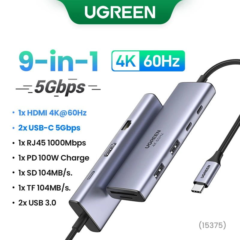 Storazone 5Gbps 9-in-1 4K60Hz / CHINA UGREEN 10Gbps USB C HUB 4K60Hz Type C to HDMI RJ45 Ethernet PD100W for MacBook iPad Huawei Sumsang PC Tablet Phone USB 3.0 HUB