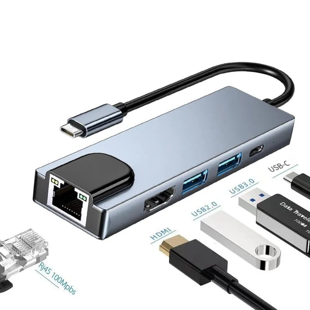 Storazone 5in1 PD RJ45 USB C HUB Type C Splitter To HDMI 4K Thunderbolt 3 Docking Station Laptop Adapter With PD SD TF RJ45 For Macbook Air M1 iPad Pro