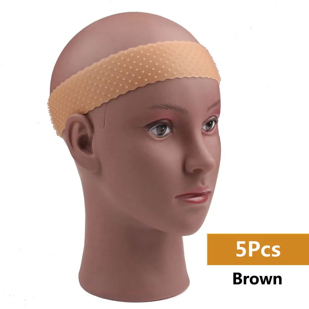 Storazone 5pc Brown Non Slip Silicone Wig Grip Headband Transparent Black Brown Wig Band to Hold Wig Anti-Slip Wig Accessories For Daily Use