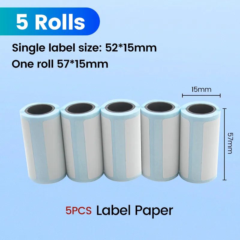 Storazone 5pcs Label paper Mini Printer Paper Self-adhesive Thermal Papers HD Color Label Printers Wireless Bluetooth Photo Inkless Printing Universal 57mm