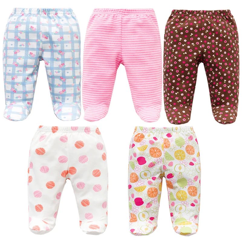 Storazone 5PCS Unisex Cotton Spring Autumn Footed Baby Pants Cartoon Baby Girls Boys Clothes Newborn Bebe Trousers Newborn Baby Clothing