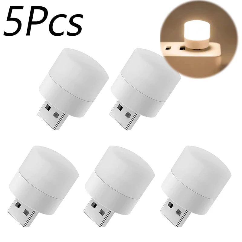 Storazone 5pcs Warm 1-10Pcs Mini USB Night Light Warm White Eye Protection Book Reading Light USB Plug Computer Mobile Power Charging LED Night Lamp