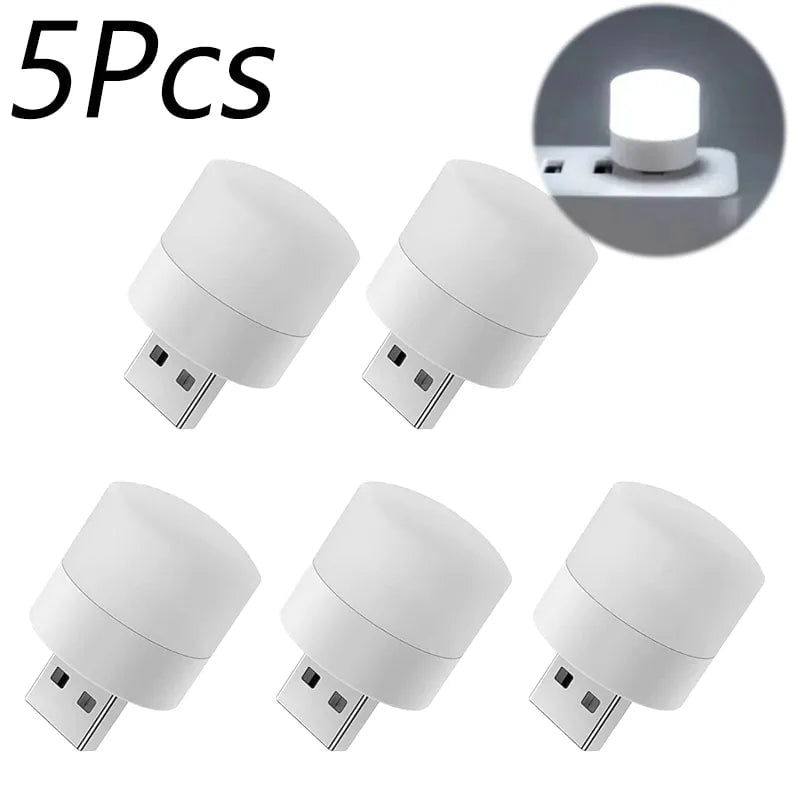 Storazone 5pcs White 1-10Pcs Mini USB Night Light Warm White Eye Protection Book Reading Light USB Plug Computer Mobile Power Charging LED Night Lamp