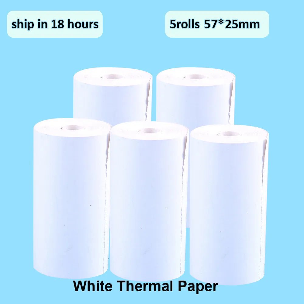 Storazone 5rolls white paper Mini Pocket Printer Sticker Label Printer Inkless Bluetooth Wireless Thermal Printer Note Photo Printing Portable Printer Office