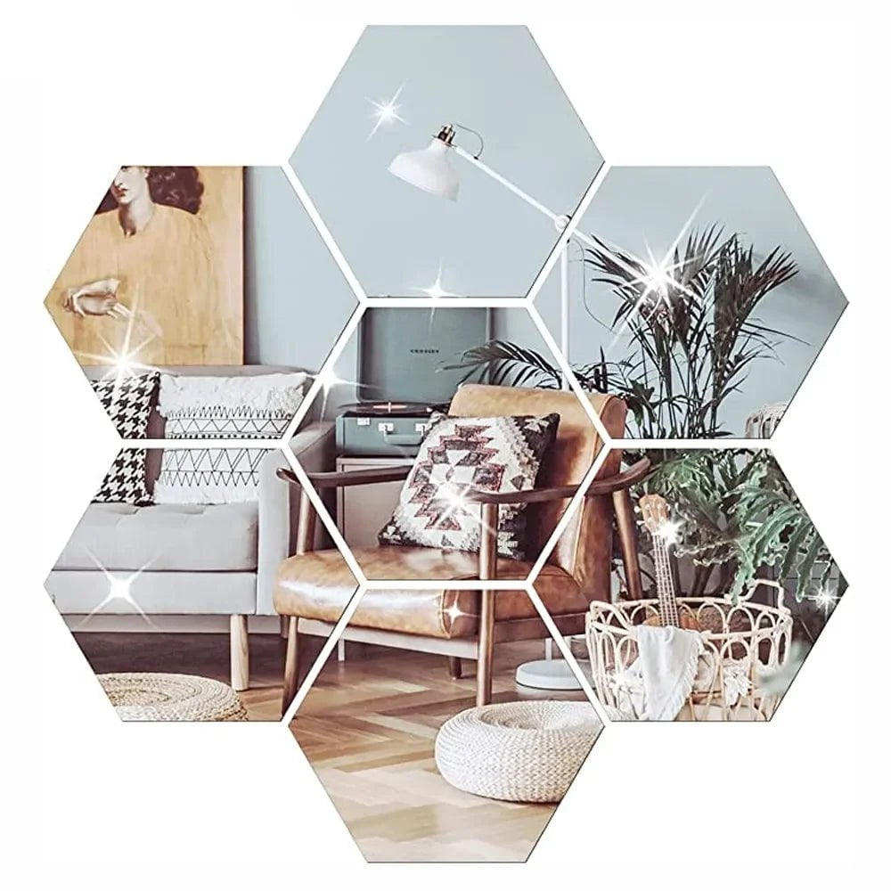 Storazone 6/12Pcs Hexagon Acrylic Mirror Wall Sticker Home Decor DIY Removable Hexagonal Decorative Mirror Decal Art Ornaments For Home